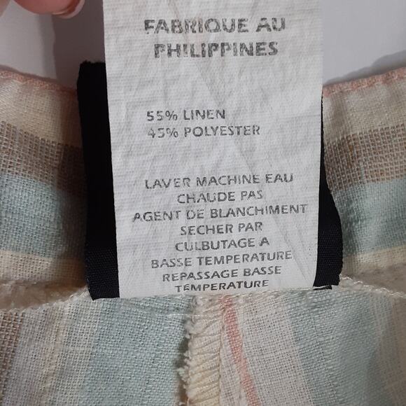 Vintage 80s Linen Blend Board Short Pastel Stripe Bermuda Shorts Beach Resort - Picture 8 of 12